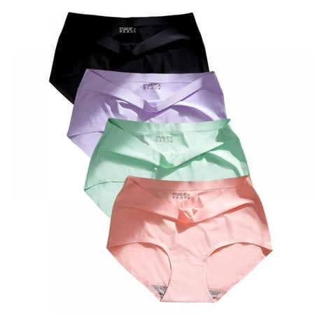 

Women s Seamless Briefs Pack of 4 Ice Silk Panties Mid-Rise No Show Underwear