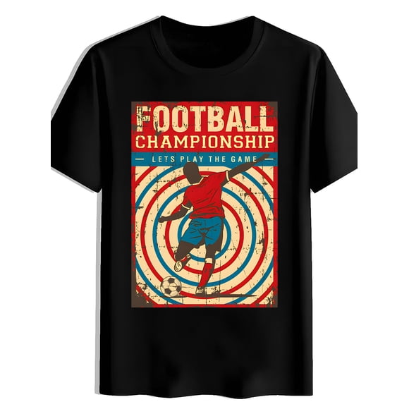 T Shirt Men'S Casual Crew Neck With Soccer Player Silhouette Print