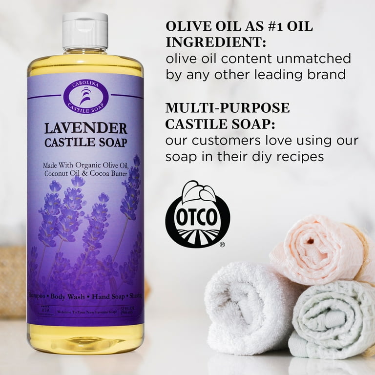 Lavender Liquid Castile Soap 32 oz Body Wash Shampoo Carolina Castile Soap