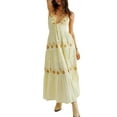 thumbnail image 1 of xiaxaixu Robe Longue Décontractée d'Été pour Femme, Broderie de Fleurs, à Nouer, Col Licou, Sans Manches, Robe Mode Dos Nu, Robe Trapèze, 1 of 6