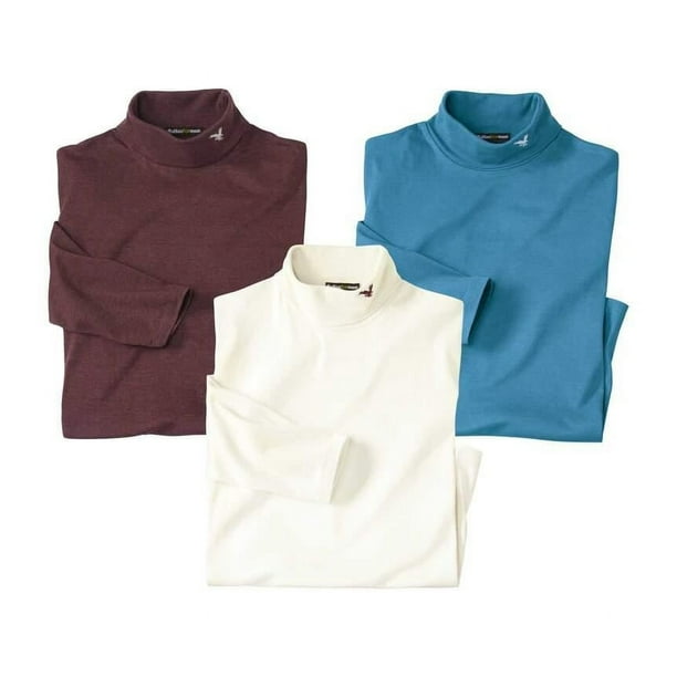Atlas For Men - Jersey de Manga Larga para Hombre - Pack de 3 (Burdeos, Crudo, Azul)