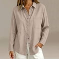 thumbnail image 2 of Yyeselk Women's Cotton Linen Snap Button Long Sleeve Shirt with Pocket Collared Relaxed Fit Lightweight Casual Tops Khaki Large, 2 of 8
