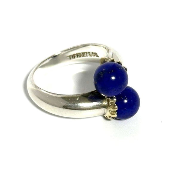 Pre-Owned Tiffany Women's Silver Gold Lapis Lazuli Combination Ring
