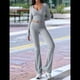 thumbnail image 5 of Conjunto Deportivo de 2 Piezas para Mujer, Camiseta de Larga, Pantalones Acampanados con Solapa, Chándal Informal, Gris, Talla M, 5 of 8