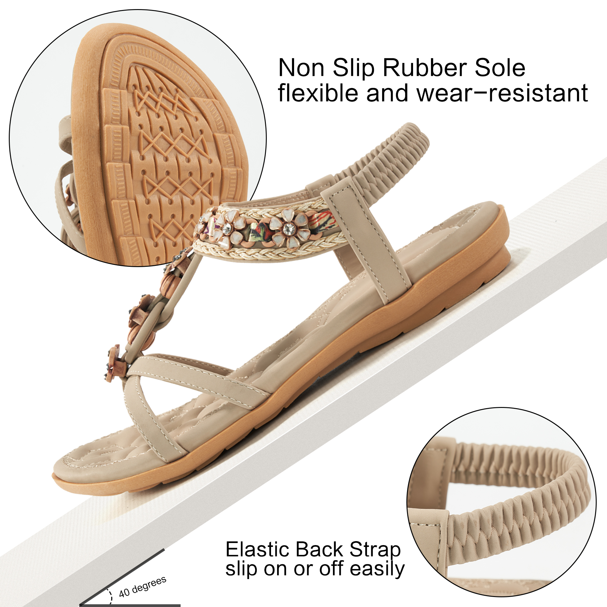 Ablanczoom Women's Arch Support Beach Sandals, Beige photo 4
