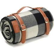 PortableAnd Picnic Blankets, Black and Gray Checkered, 3 Layer Soft Fleece Blanket for Beach,Camping on Grass, Waterproof, Sandproof, Best Gift for Couple & Families, Black and Gray Checkered