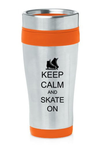 Orange 16oz Insulated Stainless Steel Travel Mug Z1389 Keep Calm and Skate On Ice Skates by