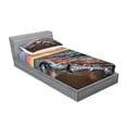 thumbnail image 2 of Ambesonne Landscape Fitted Sheet & Pillow Sham Set, Sunset Horizon Lake, Twinxl, Blue Grey Orange, 2 of 2