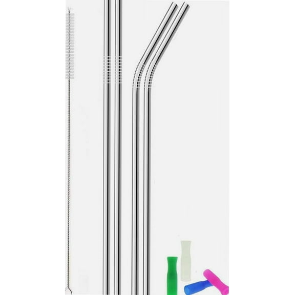 Metal Stainless Steel Straws, 4pcs 12" Ultra Long Reusable Metal Drinking Straws with Cleaning Brush and Silicone Tips for Tall Tumblers