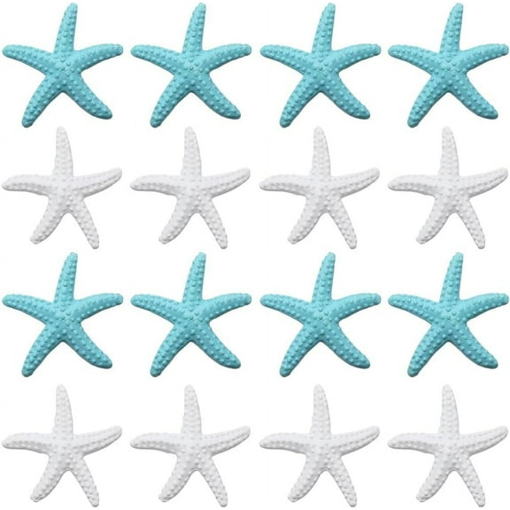 20PCS 2 Colors Resin Starfish Ornaments Colorful Ocean Sea Beach Theme Mini Artificial Pencil Finger Starfish Decor for Christmas Tree Hanging Wedding Party Home Crafts Blue White Mixed ColorDIY