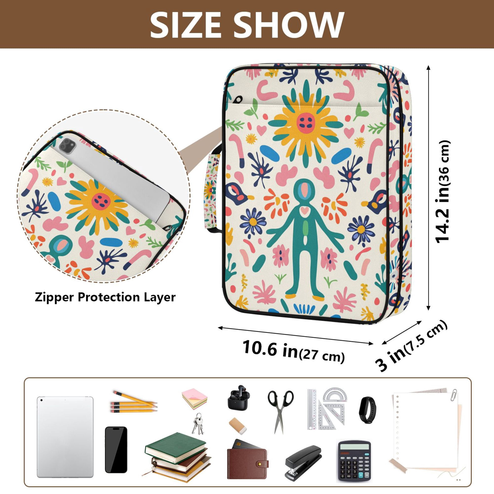 FORMRS Accordion File Folder A4 Size 7-Pocket Expanding Document Organizer Bag with 3 Ring Binder, Abstract Floral