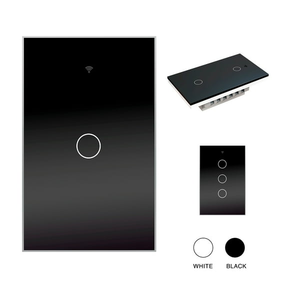 Interruptor inteligente wifi Sin Neutro con capacitor (1 via) apagadores inteligentes de pared c/ panel táctil, control remoto x App, compatible con Alexa, Google home y Smart life (2.4WiFi) Happy Life Interruptor Inteligente Wifi 1 switch Negro
