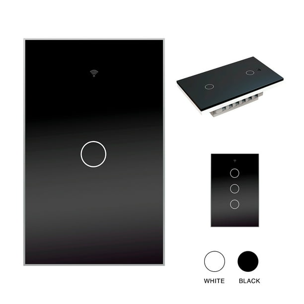 Interruptor inteligente wifi Sin Neutro con capacitor (1 via) apagadores inteligentes de pared c/ panel táctil, control remoto x App, compatible con Alexa, Google home y Smart life (2.4WiFi) Happy Life Interruptor Inteligente Wifi 1 switch Negro