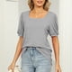 thumbnail image 5 of Camiseta casual para mujer Mangas cortas abullonadas Color puro Suelto Top de verano para uso diario Gris M, 5 of 7