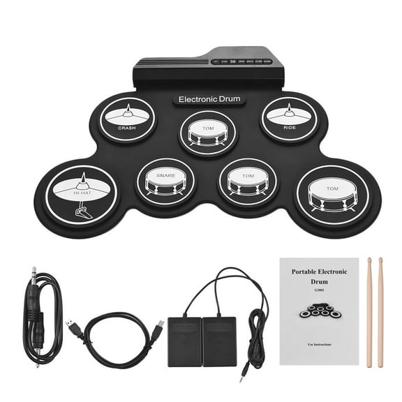 erfcxs Compact Size USB Roll Up Silicon Drum Set 7 Drum Pads With Drumsticks Foot Pedals Digital Electronic Drum Kit For Kids