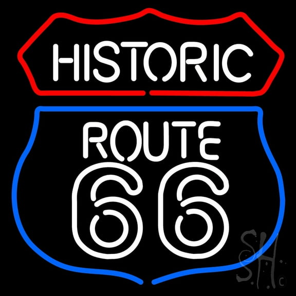 Historic Route 66 LED Neon Sign 16 x 16 - inches, Black Square Cut Acrylic Backing, with Dimmer - Bright and Premium built indoor LED Neon Sign for café, club, party, event and stroefront.