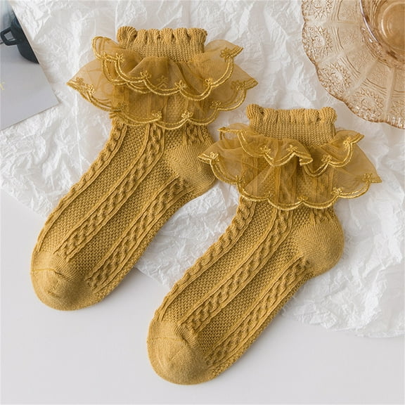 Footie Socks for Girls Girl's Solid Color Dress Lace Socks Spring Summer Socks Girl's Dance Princess Socks Hollow Socks for Boy Yellow 7Y