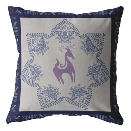 Amrita Sen Horse and Butterflies Double Sided Suede Pillow, Zippered, Purple on Indigo