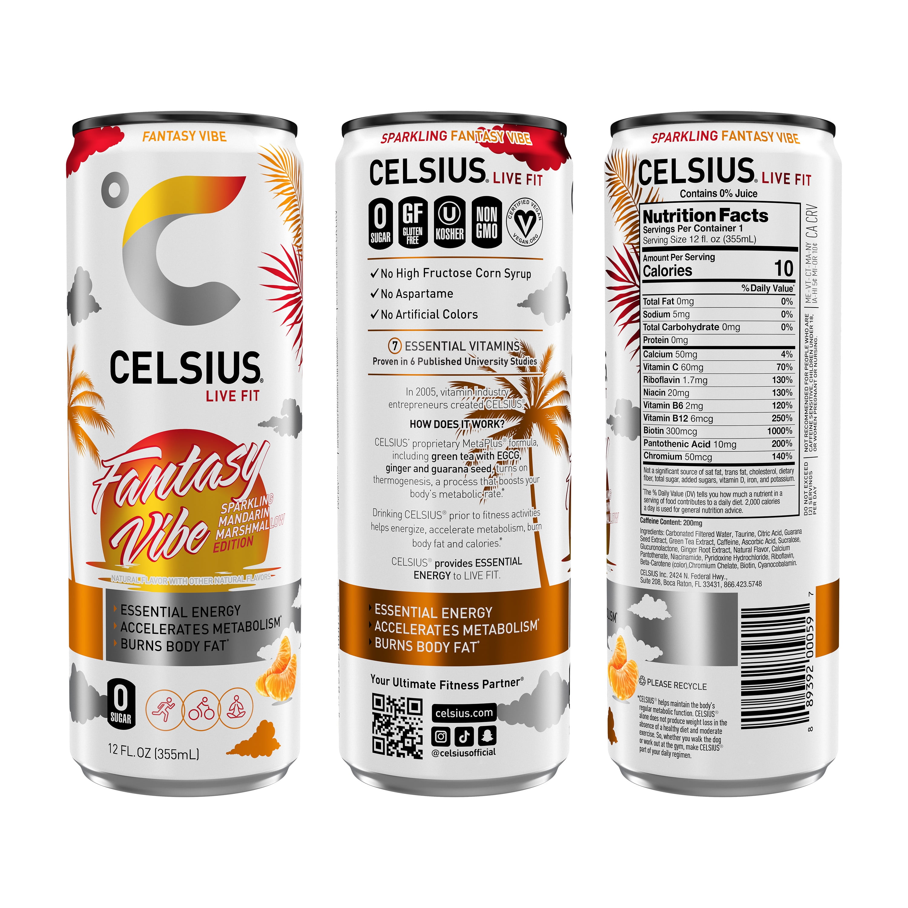 CELSIUS Sparkling Fantasy Vibe, Functional Energy Drink 12 fl oz (Pack of 12)