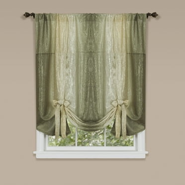 Royal Ombre Crushed Semi Sheer Tie Up Curtain Window Shade - Sage