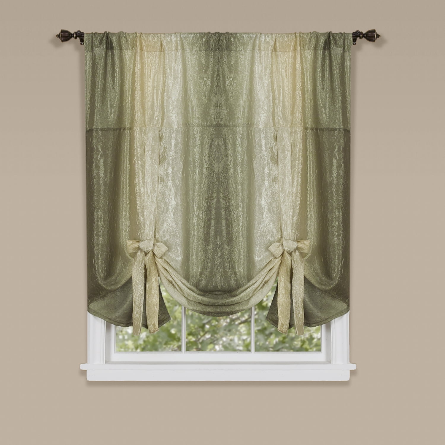 Royal Ombre Crushed Semi Sheer Tie Up Curtain Window Shade - Sage