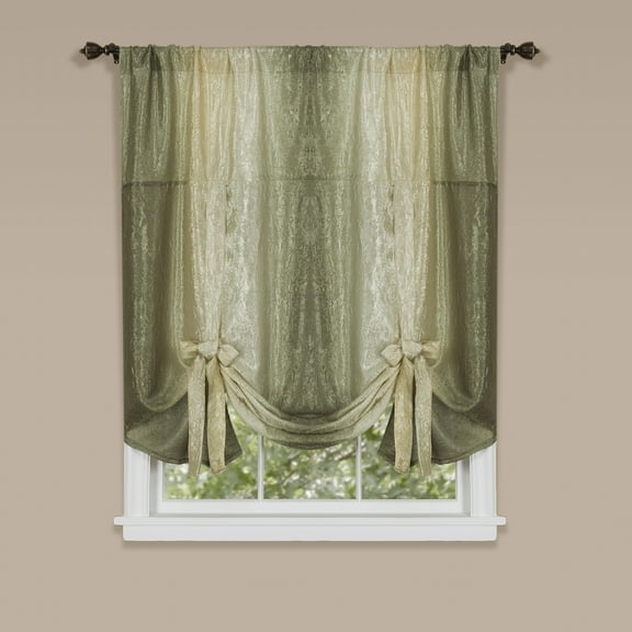 Royal Ombre Crushed Semi Sheer Tie Up Curtain Window Shade - Sage