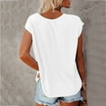 thumbnail image 4 of Summer Short Sleeve V Neck Loose Fit Spandex T Shirts for Women White Cap Casual Tops Solid Color Blouse, 4 of 6