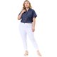 thumbnail image 3 of Women's Plus Size Shirt Short Sleeve Chest Pocket Button Down Denim Shirts Black Blue 1X, 3 of 7