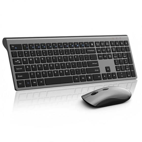 Wireless Mouse and Keyboard Combo, Silent Full-Size Computer Keyboard with Calculator Button, 2400 DPI Mouse, Quiet Click, Slim Cordless USB Set for Laptop PC Windows Mac - Space Grey