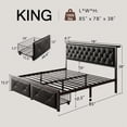 thumbnail image 2 of iPormis King Bed Frame with Storage Drawer, Metal Platform Bed with Charging Station, Upholstered Faux Leather Button Tufted Storage Headboard, No Box Spring Needed, Noise-Free, Easy Assembly, Black, 2 of 8