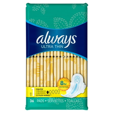 Always Pads Size 1 Ultra Thin 36 Count Regular (Pack of 2)