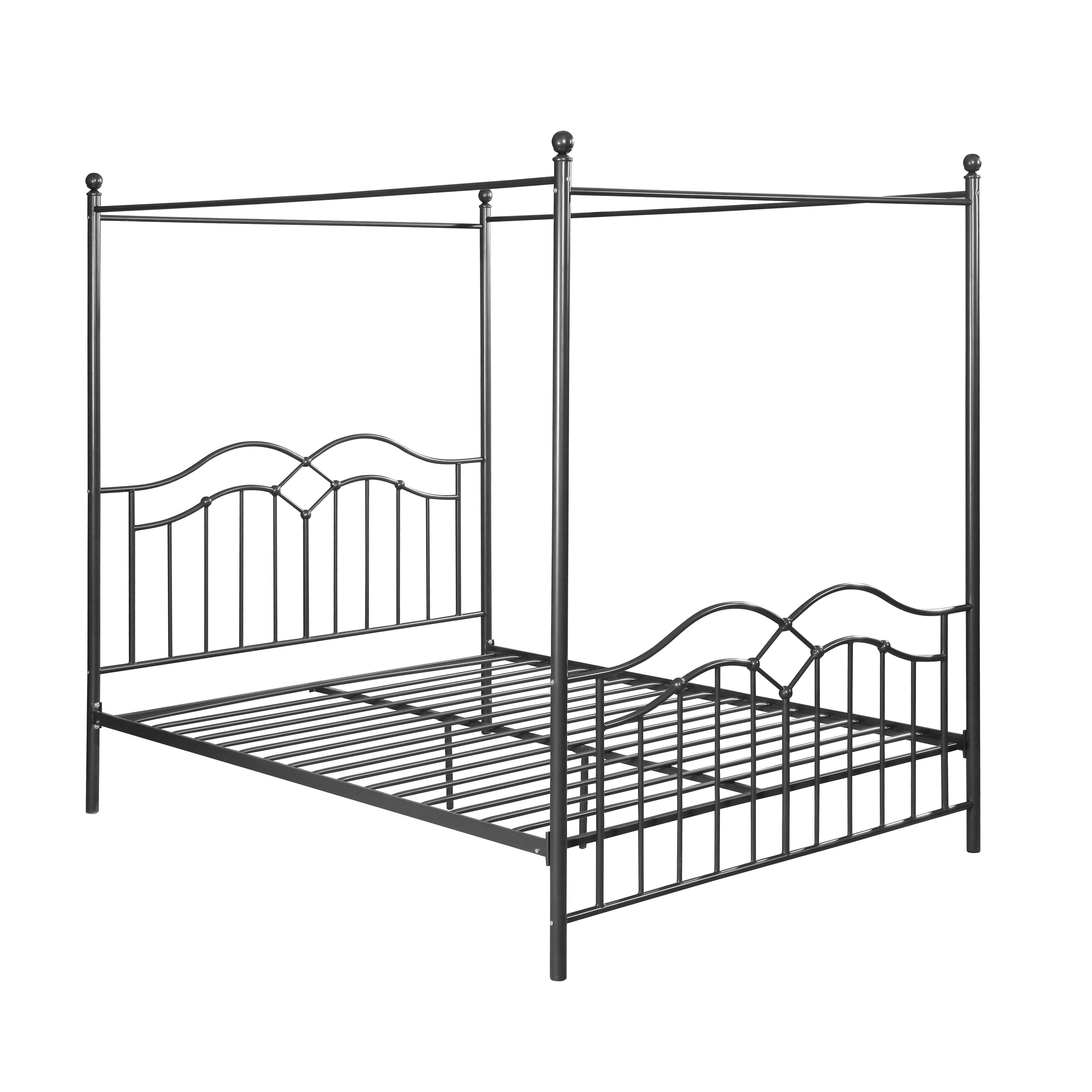 Noble House Selene Traditional Iron Canopy Queen Bed Frame, Charcoal Gray