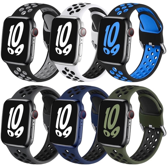 ZSOU 6 Pack Silicone Fitness Watch Bands for Apple Watch 38/40/41/42mm(Series 10) Unisex - Multicolor