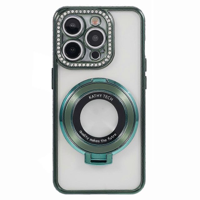 Funda de TPU con soporte para anillo y Decoración de diamantes de imitación para iPhone 13 Pro Max Morado oscuro
