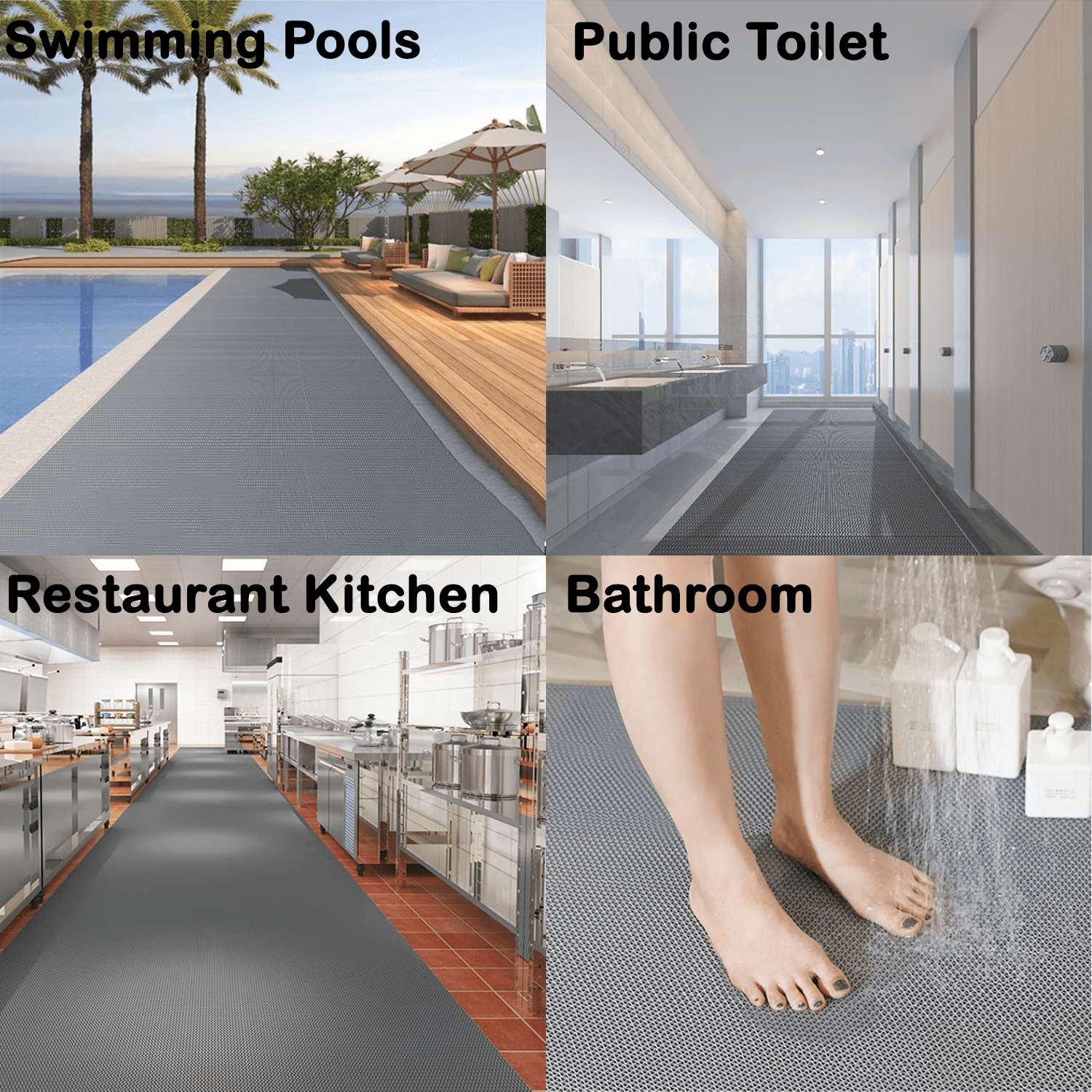 OVYEOFR Pool Mat for Floor Safety –3 x 10Ft PVC S-Shaped Non-Slip Drainage Mat Doubles as Garage Floor Tiles & Outdoor Rug Waterproof （Gray)