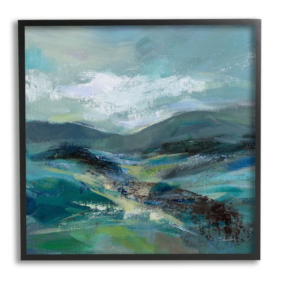 Stupell Industries Modern Green Mountains Landscape Painting Black Framed Art Print Wall Art, Design by Silvia Vassileva