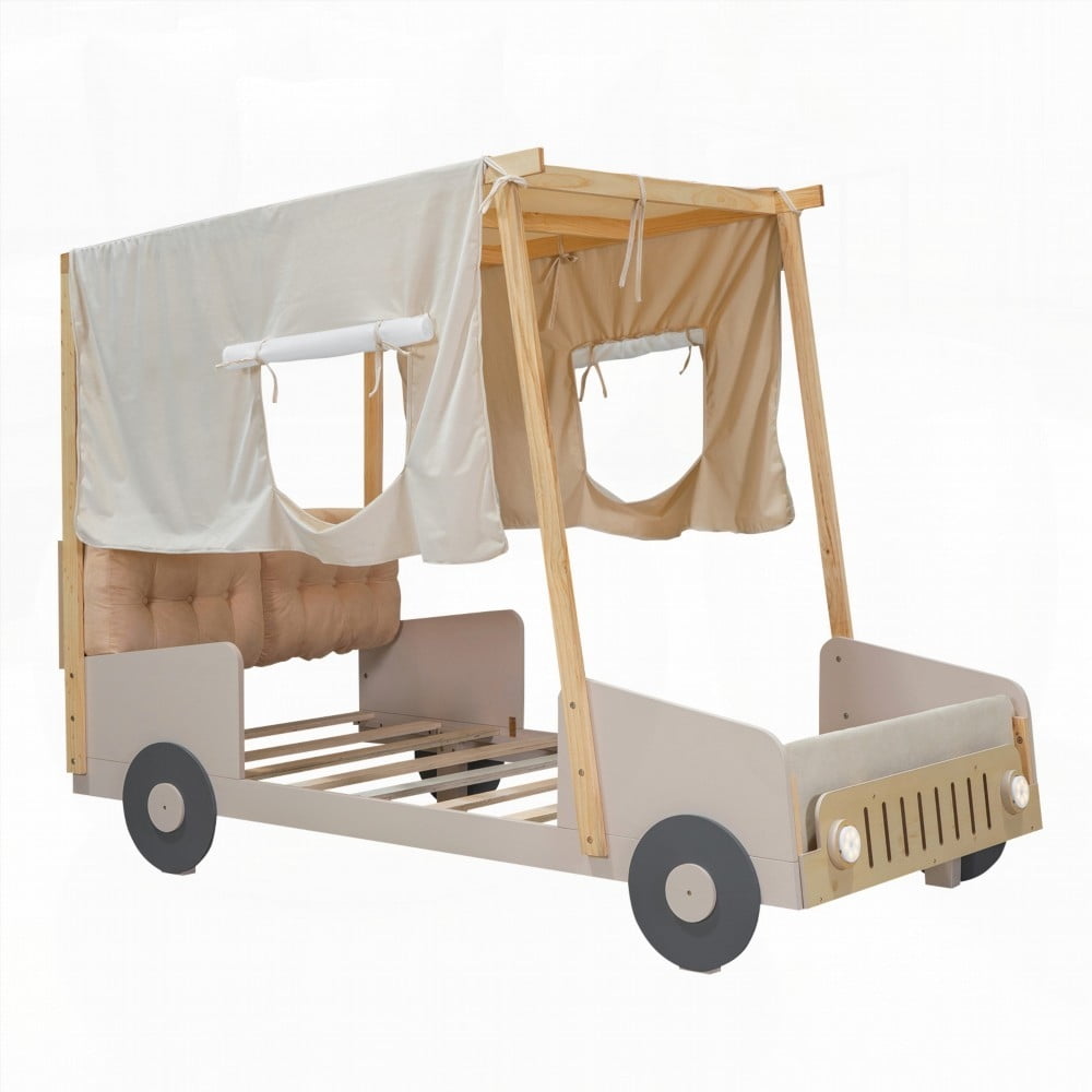 Twin Size Car Bed with Fluffy Pillow and Playful Car Design