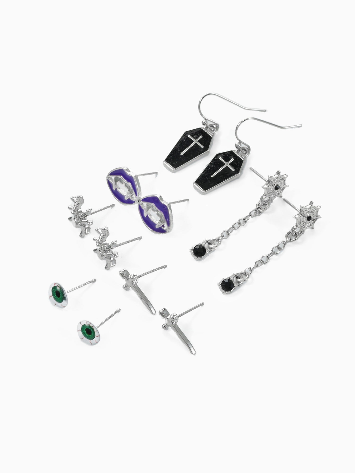 Way to Celebrate Haunted Icons Halloween Silver Earring Set, 6 Pairs