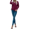 thumbnail image 5 of HUBERY Women V Neck Buttons Spliced Long Sleeve Solid Color Pullover Top, 5 of 7