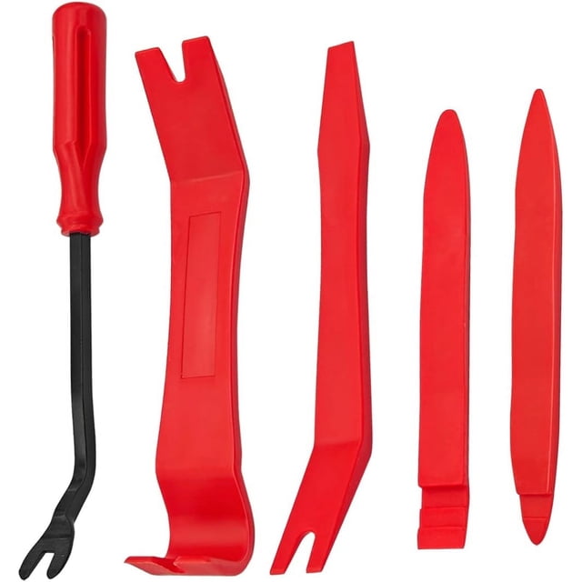 LAICAIW Trim Removal Tool for Auto, 5 Pcs Car Pry Tool Kit, Clip Fastener Remover Set for Panel Door Window, Plastic Installer for Vehicle Dashboard Radio Audio, Car Interior Removal Tools (Red)