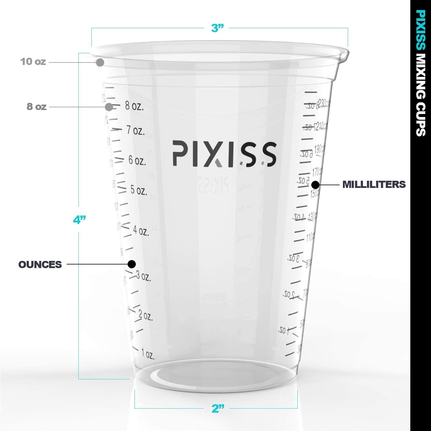 EpoxyStix Disposable Measuring Cups Combo Pack for Mixing Epoxy Resin - Pack of 25 Clear 10 oz Cups and 100 1 oz Medicine Cups - Includes 50 Mixing