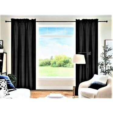 2- Pieces drapes Black color blackout panel lined rod pocket 100% privacy window curtain treatment 84" Long each panel R64