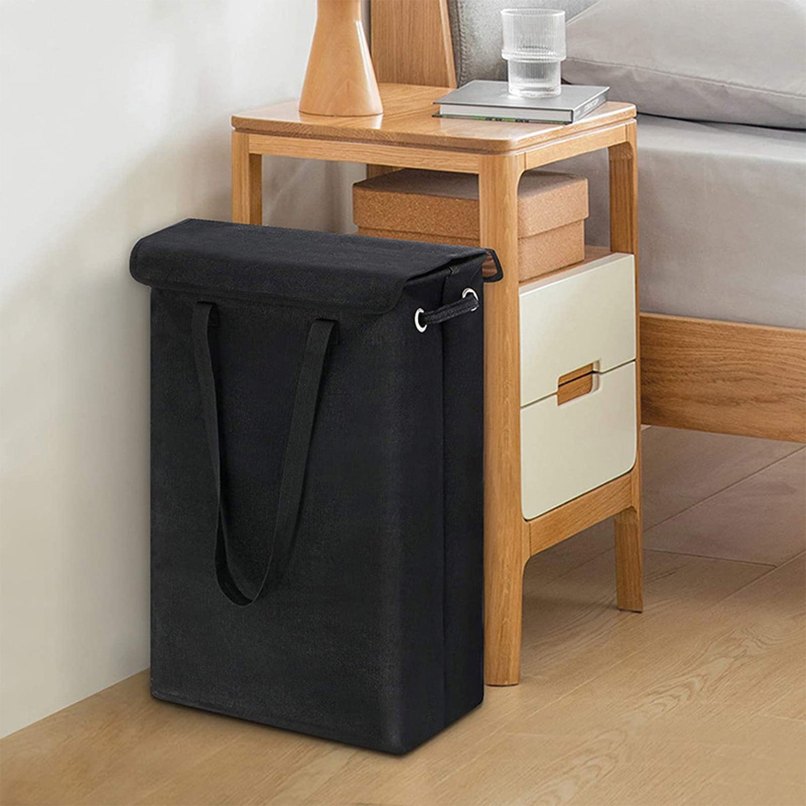 XiYing 45L Tall Thin Laundry Hamper with Lid, Handles, and Lining, Narrow Storage Basket for Dirty Clothes, 60X39X19Cm, for Bathroom Bedroom Dorm, 1 Count