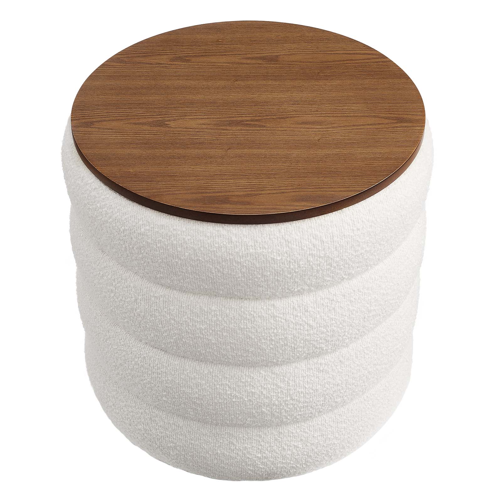 Mezzo Round Boucle Fabric Storage Ottoman in Cloud