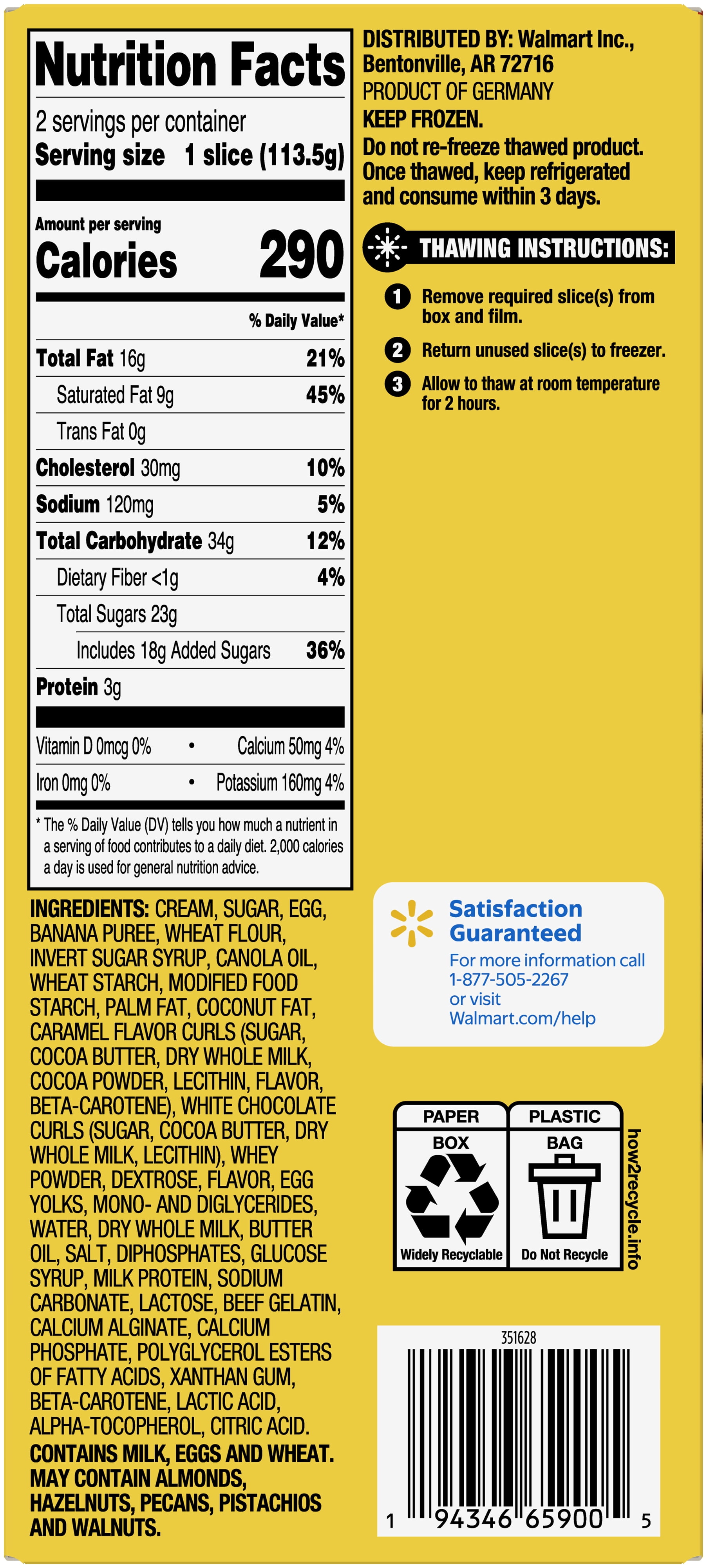 Great Value Banana Pudding Dessert Bar, Frozen Layered Cake Dessert, 2 Count, 8 oz