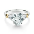 thumbnail image 2 of Gem Stone King 925 Silver and 10K Yellow Gold Sky Blue Topaz and White Moissanite and White Diamond Engagement Ring for Women | 5.69 Cttw | Heart Shape 10MM | Gemstone November Birthstone | Size 6, 2 of 3