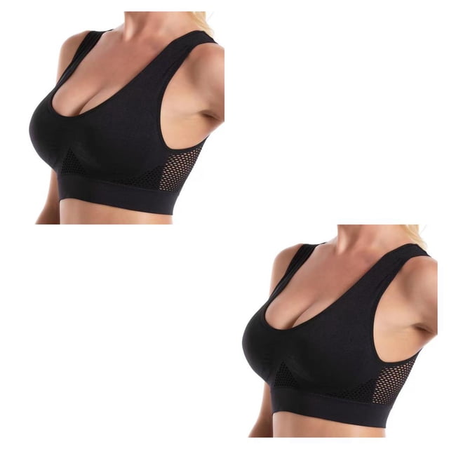 Minnieouse Sujetador deportivo para mujer, entrenamiento inalámbrico, chaleco acolchado para correr, ropa interior para mujer Negro 2Conjunto