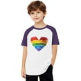 thumbnail image 3 of TEAJOPSUU Boys Girls Crew Neck Shirts Kids Tween Color Blocked Short Sleeve Top Casual Summer Soft Raglan Tees Cute Rainbow Heart Blouse 3-15 Years C-Purple, 3 of 4
