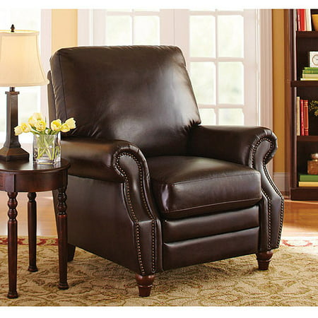 Better Homes and Gardens Nailhead Leather Recliner with 3 Way Pushback Reclining Mechanism