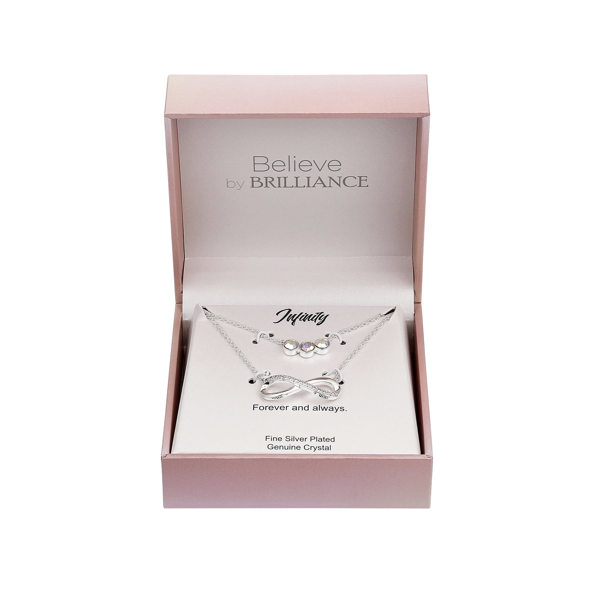 Believe by Brilliance Women's Fine Silver Plated Cubic Zirconia Infinity and Arora Boralis Triple Crystal Necklace Set, 16+2" & 18+2" Extender